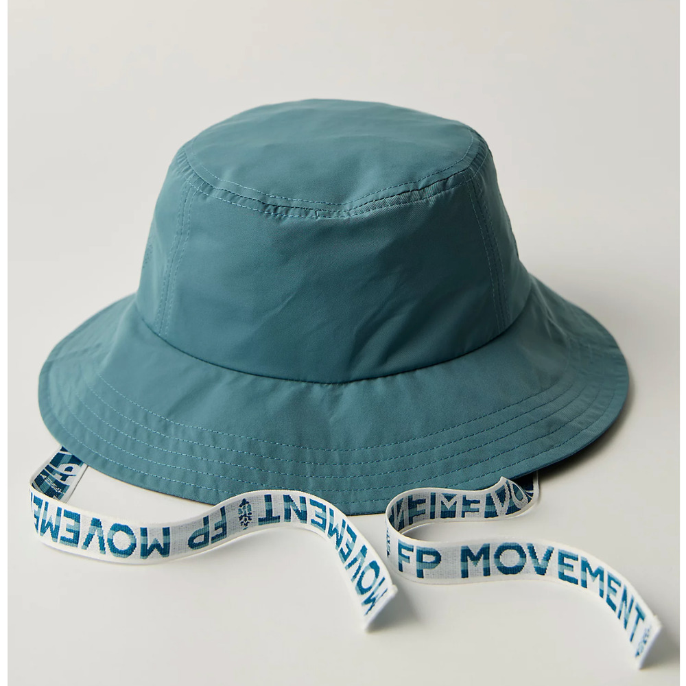 NEW FREE PEOPLE FP MOVEMENT BLUE ADVENTURE LOGO STRAP BUCKET HAT